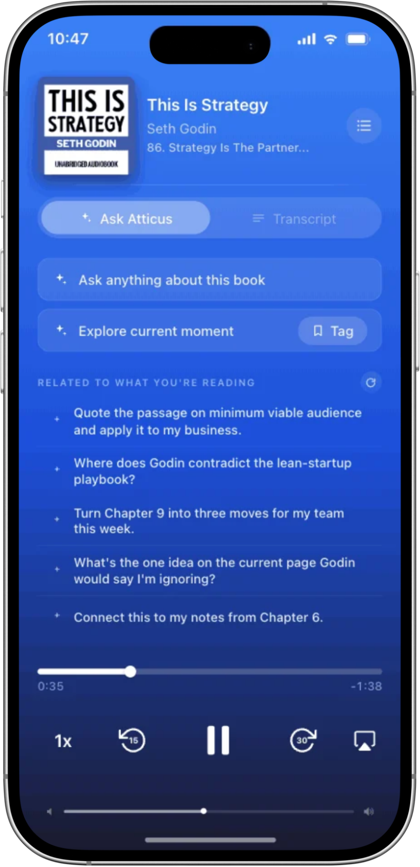Atticus app — asking questions about an audiobook in real time